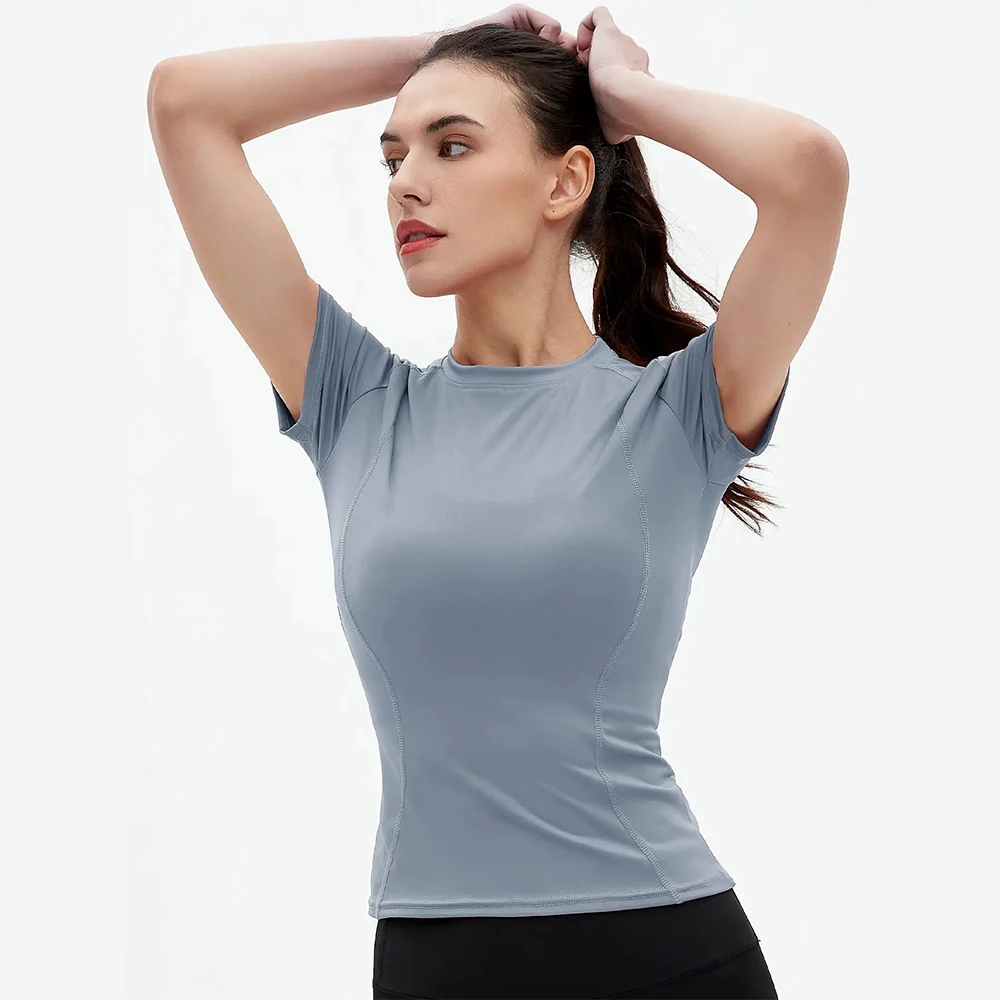 Skinny and tight fitting sports top for women, outdoor running, fitness training, yoga clothes, short sleeves