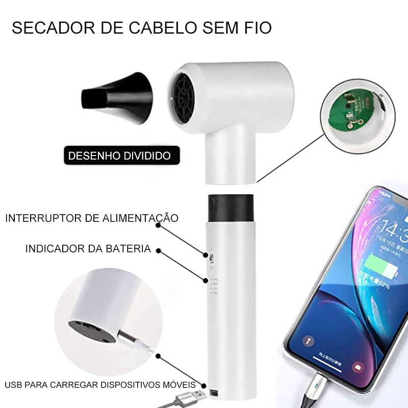 Secador de Cabelo Sem Fio a Bateria, Ar Quente e Frio, Babyliss, para Viagens, Secador Sem Fio para Patas de Animais de Estimação