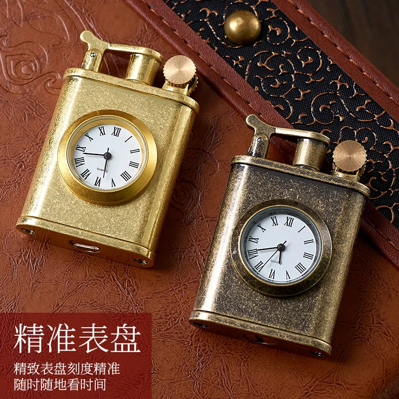 Retro Watch Kerosene Lighter Metal Creative Gyro Wheel Flint Antique Lighter Vintage Gasoline Kerosene Lighter Men's Gift view 2