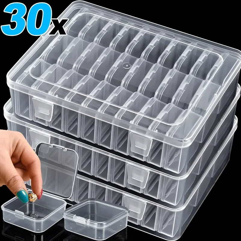 30/14x Clear Rhinestone Boxes Plastic Organizer 5D Nail Art Accessories Containers Art Craft Bead Seed Jewelry Tabletop Storage