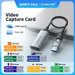 Lemorele 1080P Video Capture Card HDMI to USB A/USB-C Video Grabber for Computer Camera Game Live Stream Meeting Recording