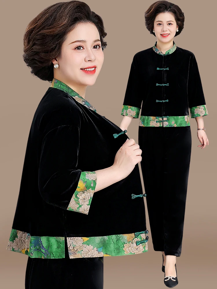 faionable-velvet-two-piece-set-for-women-over-50-autumn-wear-traditional-chinese-sle-tang-suit-loose-fit-long-pants