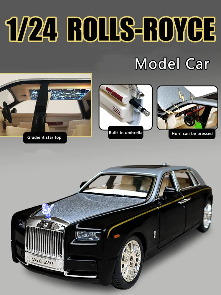 New 1:24 Rolls-Royce Phantom Alloy Car Model Simulation Sound And Light Pull-Back Toy Car Metal Boys Collection Ornaments Gift