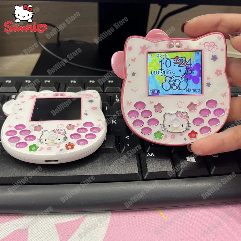 2024 Sanriofor Mini Phone Student New Hello Kitty Flip Phone Button Phone Taiml Kawaii Phone Fashionable Children Girls Gift