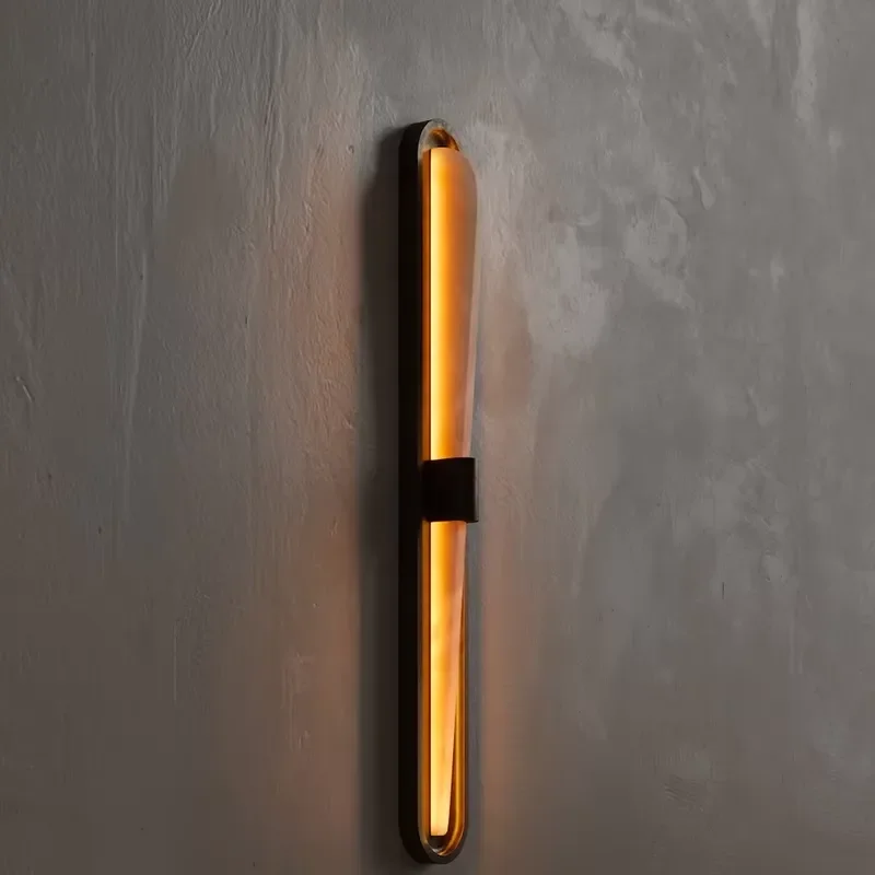 Natural Onyx Stone LED Wall Sconce Modern Long Linear Wall Light for Bedroom Living Room