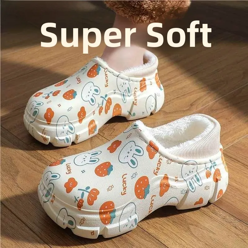 

Women's Winter Fce Lined Removable Indoor Home Warm Thi Bot Heel Cotton Slippers Outdoor Wearable Clog oes
