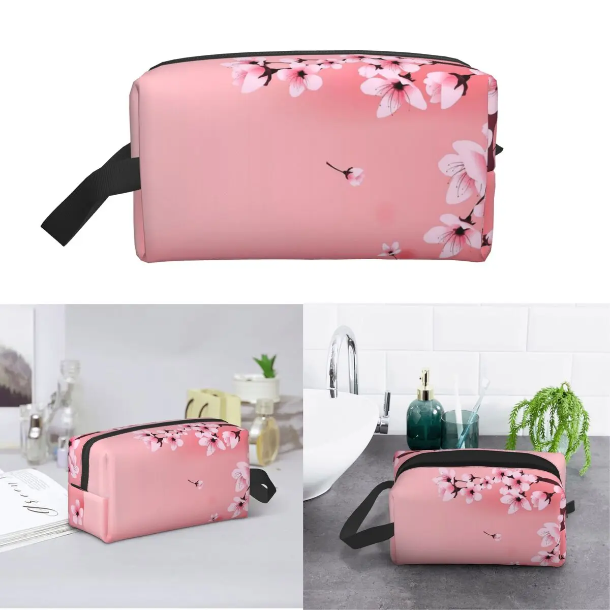 Sakura Tree Cherry Blossom Floral Flower Makeup Bag Cosmetic Organizer Storage Dopp Kit Toiletry Cosmetic Bag for Women Beauty