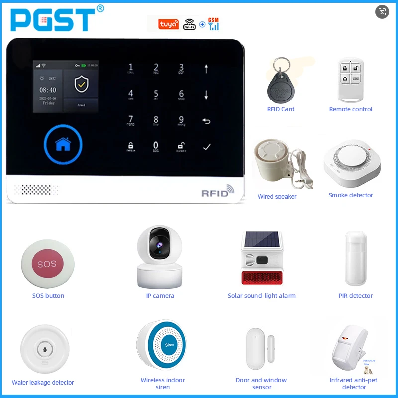 PGST 4G Tuya Smart Home Alarm System, WiFi 433MHz Wireless Home Security Alarm Combination Set
