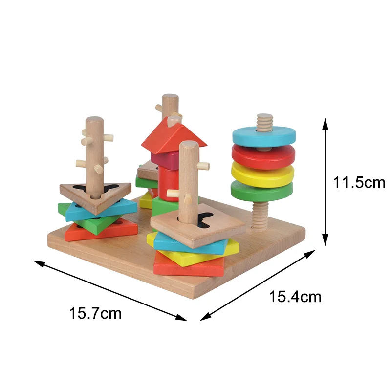 Jouets en bois pour enfants, tour éducative Montessori, blocs de construction, 5 pilier, couleurs assorties, blocs en bois, cadeaux pour enfants