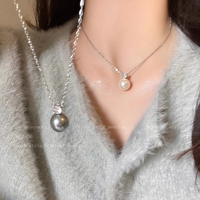  Women Pearl Pendant Necklace Minimalist Niche High-end Clavicle Chain Luxury Fashion Jewelry Accessories 