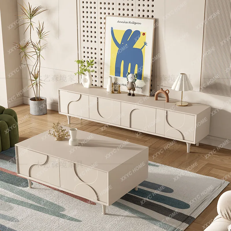 Solid wood coffee table combination modern simple household small apartment living room storage locker
