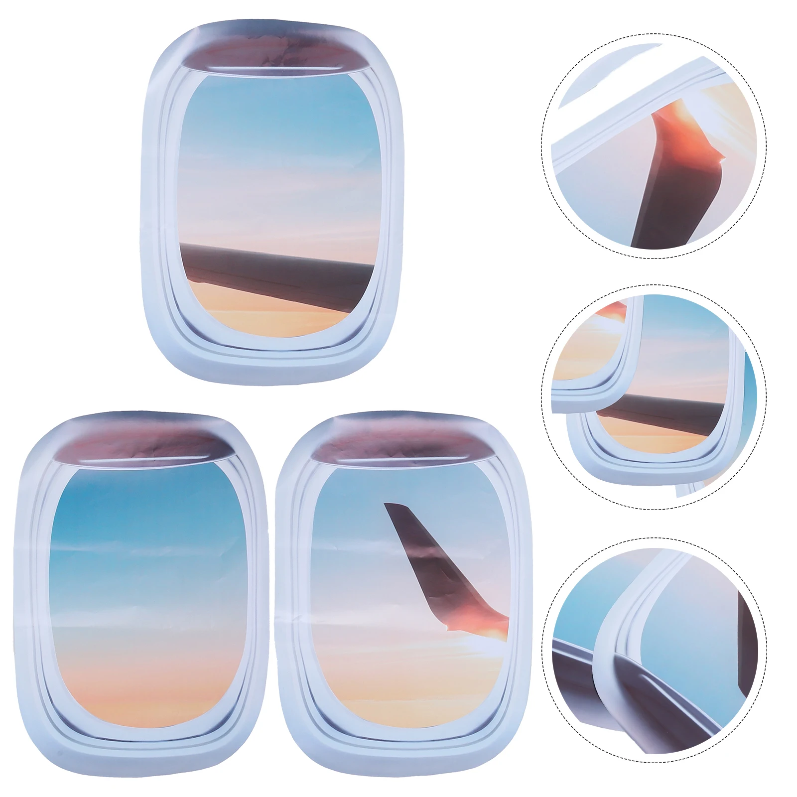 

3Pcs Window Wall Stickers Simulated Airplane Window Decals Decorative Landscape Wall Mural for Home Office
