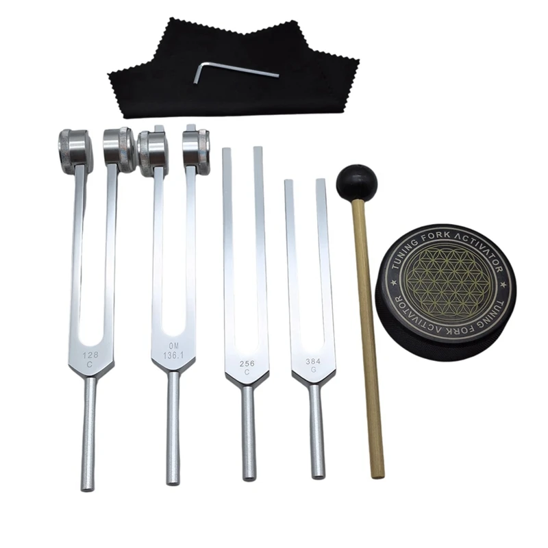 Tuning Forks For Healing Set 128Hz, 136Hz, 256Hz, 384Hz & Hockey Puck Activator For Healing,Sound Therapy,Keep Body