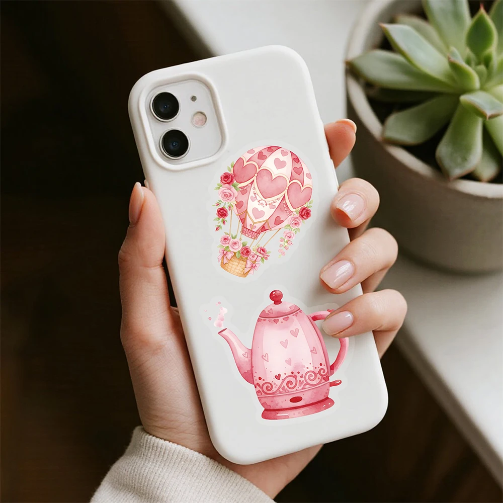 10/30/50 Stück transparente rosa romantische Liebhaber ästhetische Aufkleber niedlichen Cartoon PET Aufkleber DIY Koffer Motorrad wasserdichte Aufkleber