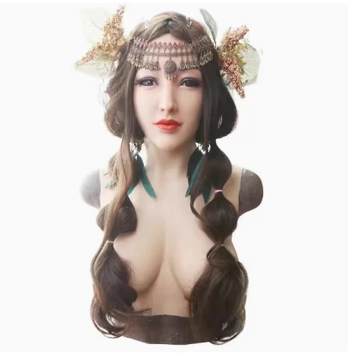 Silicone beautiful woman headgear mask COS makeup props CD drag men to women thin