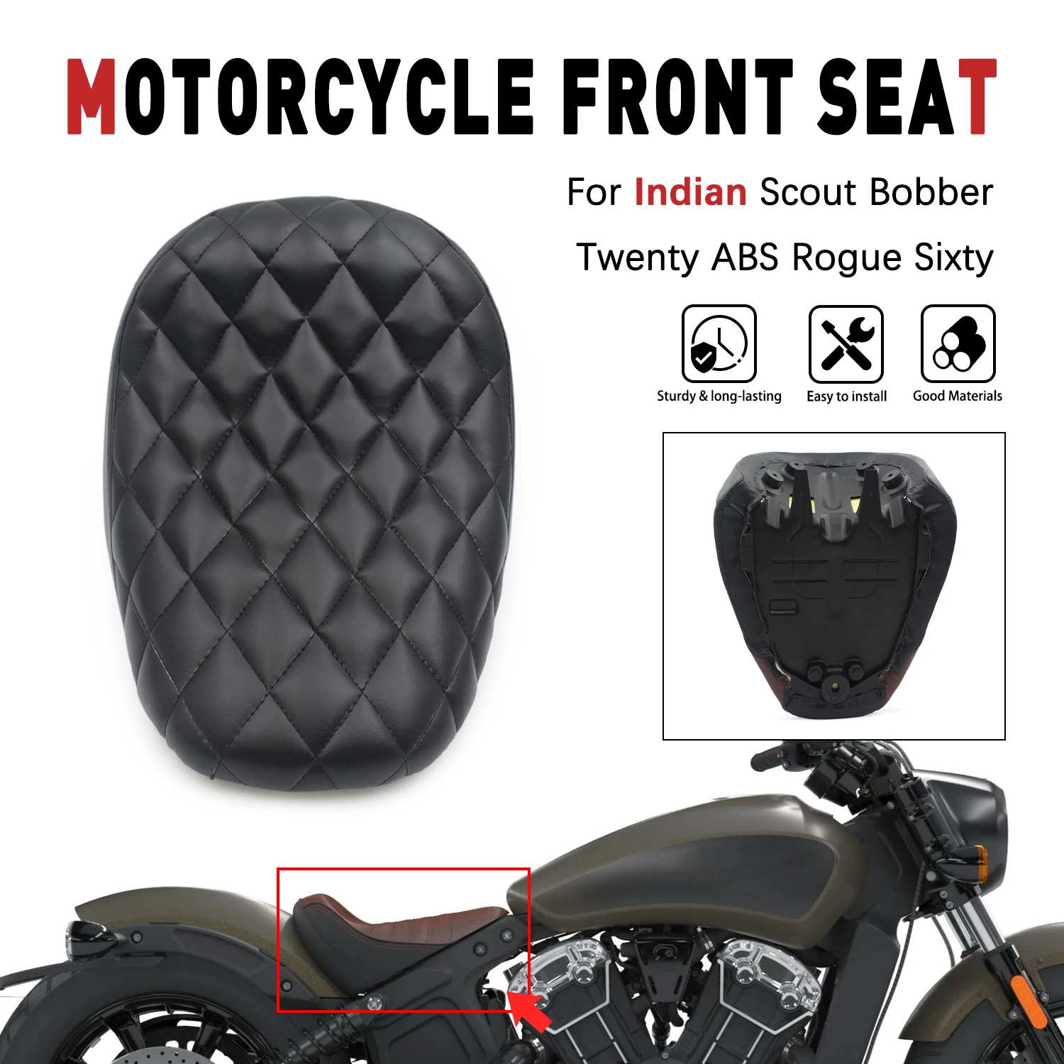 For Indian Scout Rogue Scout Bobber Sixty /Twenty ABS Retro Black/Brown Motorcycle Front Driver Rider Solo Seat Cushion Pad