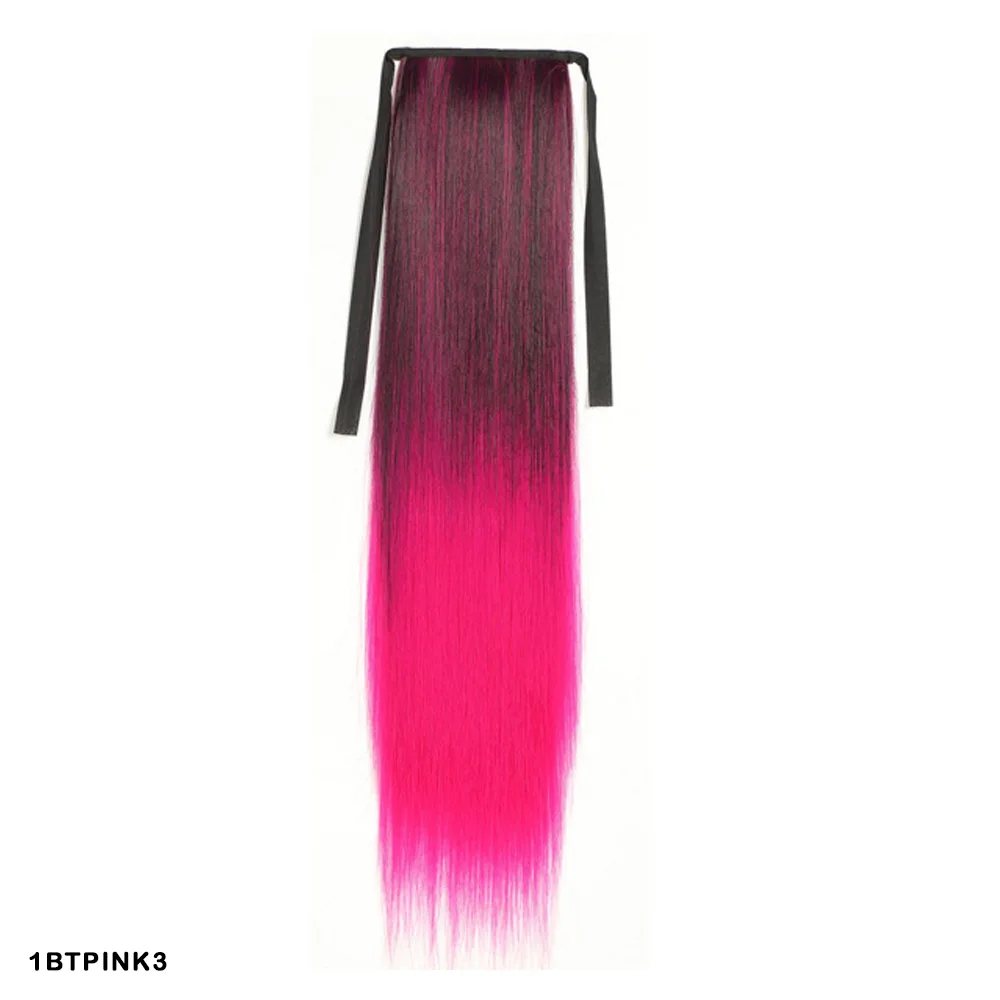 Synthetic Long Straight Ponytail Extensions Women\'s Ombre Color Drawstring Pony Hairpieces