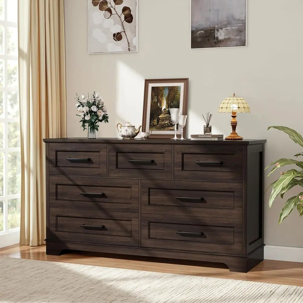 서랍장과 다단계 의류 정리함이 있는 7단 서랍 침실 수납 캐비닛, 브라운