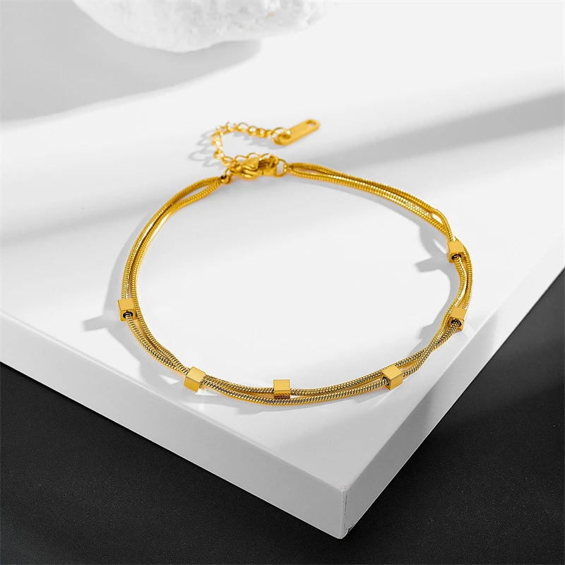 Acciaio inossidabile 316L New Fashion Fine Jewelry minimalismo Welding Cube Beaded Elegant Charm Snake Chain bracciali per le donne