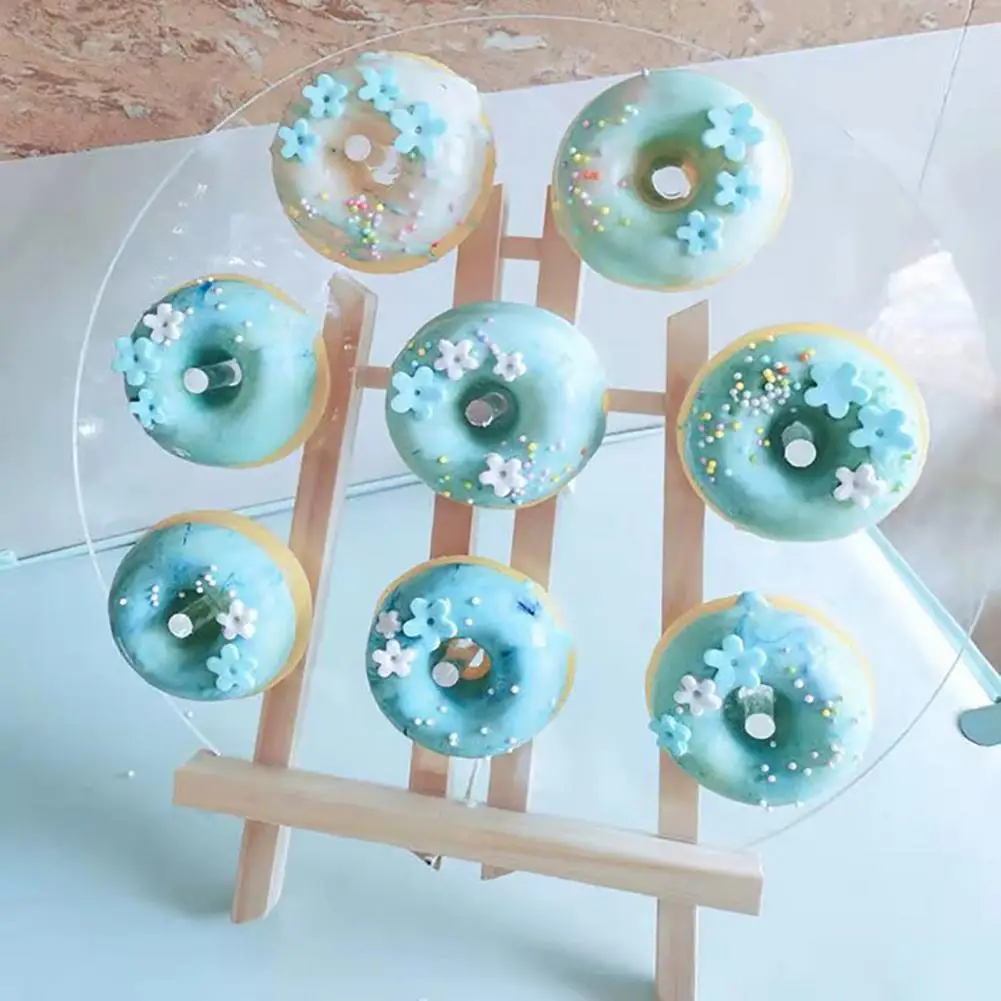 

Wooden Base Donut Stand Solid Donut Holder Reusable Acrylic Donut Display Stand with Solid Wood Base for Wedding Birthday Party