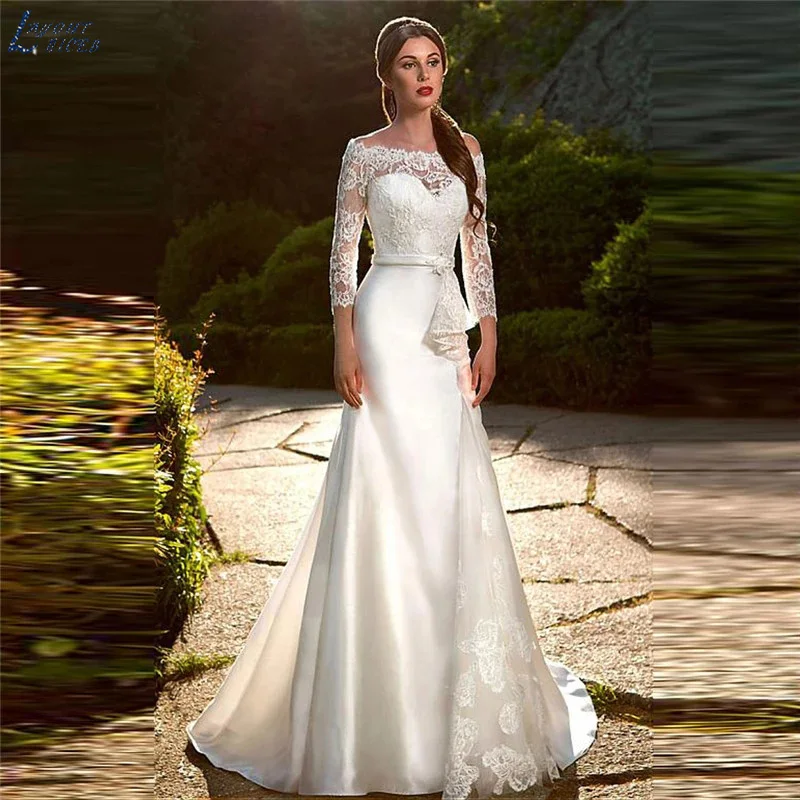 LAYOUT NICEB Vintage maniche lunghe pizzo sirena abito da sposa sposa abiti da sposa in raso elegante Plus Size personalizzato Vestido De Novia retro a maniche lunghe sirena sposa sposa smoking sposa smoking abito da s