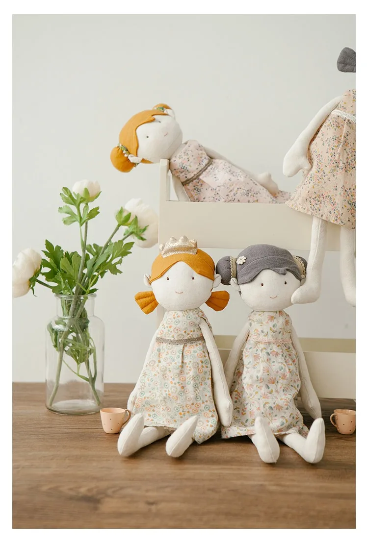 Handmade Rag Doll with Removable Skirt Cotton Linen Stitch Doll Birthday Sleep Time Toys