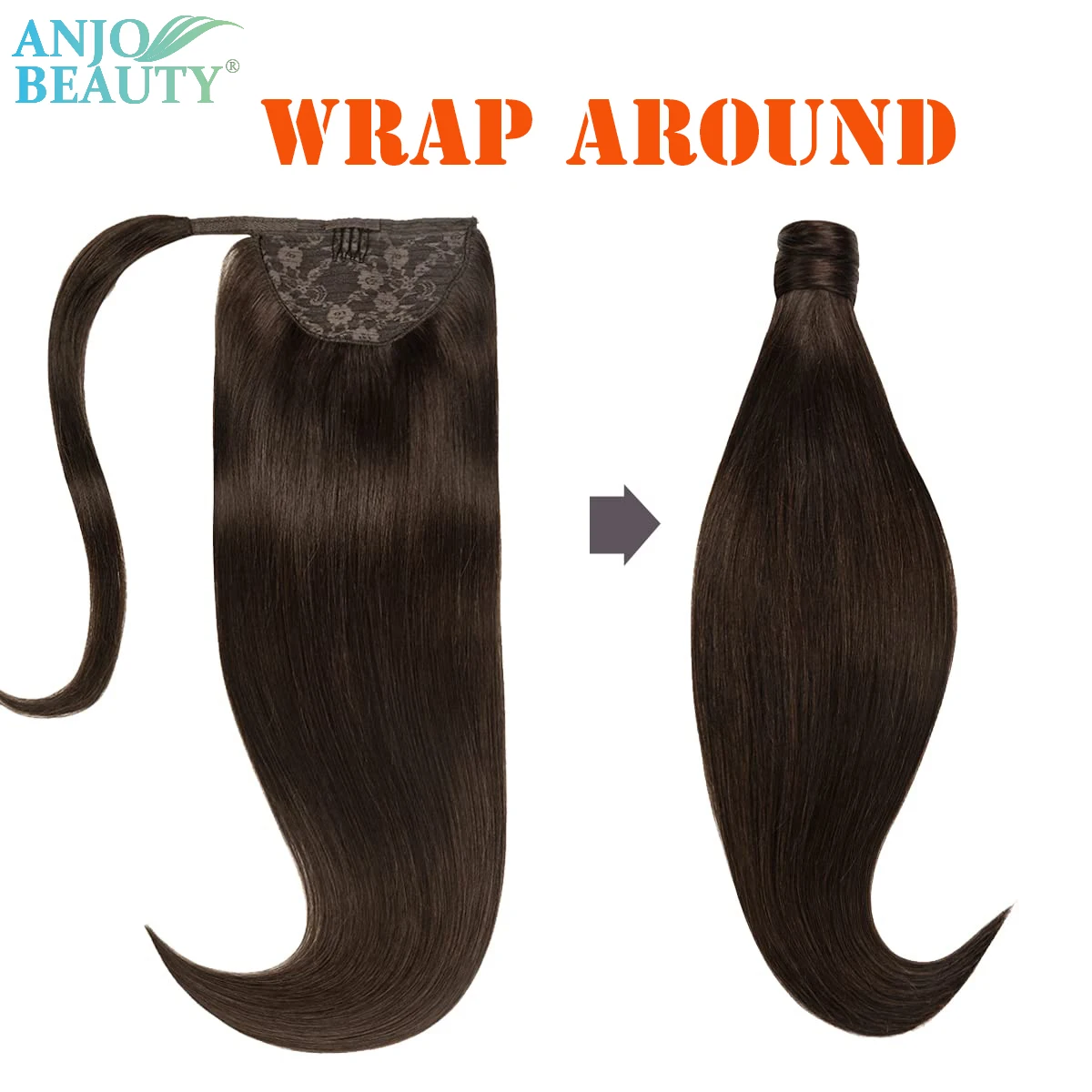 Straight Ponytail Human Hair Clips in Brazilian Remy Human Hair Extension Wrap Around Drawstring Head Wear Natural Ponytail