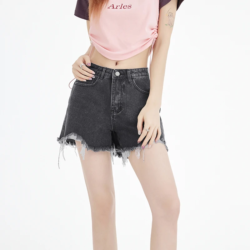 

Хлопковые шорты трапециевидной формы с высокой талией и широкими штанинами для женщин, новинка лета 202, корейский дизайн, чувственные универсальные шорты с бахромой, модные