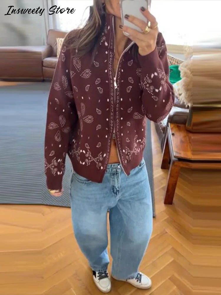 Fashion Knit Printed Sweater Women’s Stand Collar Long Sleeve Zippers Vintage Style Cardigan 2026 Autumn New Lady Casual Top 6 Fashion Knit Printed Sweater Women's Stand Collar Long Sleeve Zippers Vintage Style Cardigan 2026 Autumn New Lady Casual Top 6
