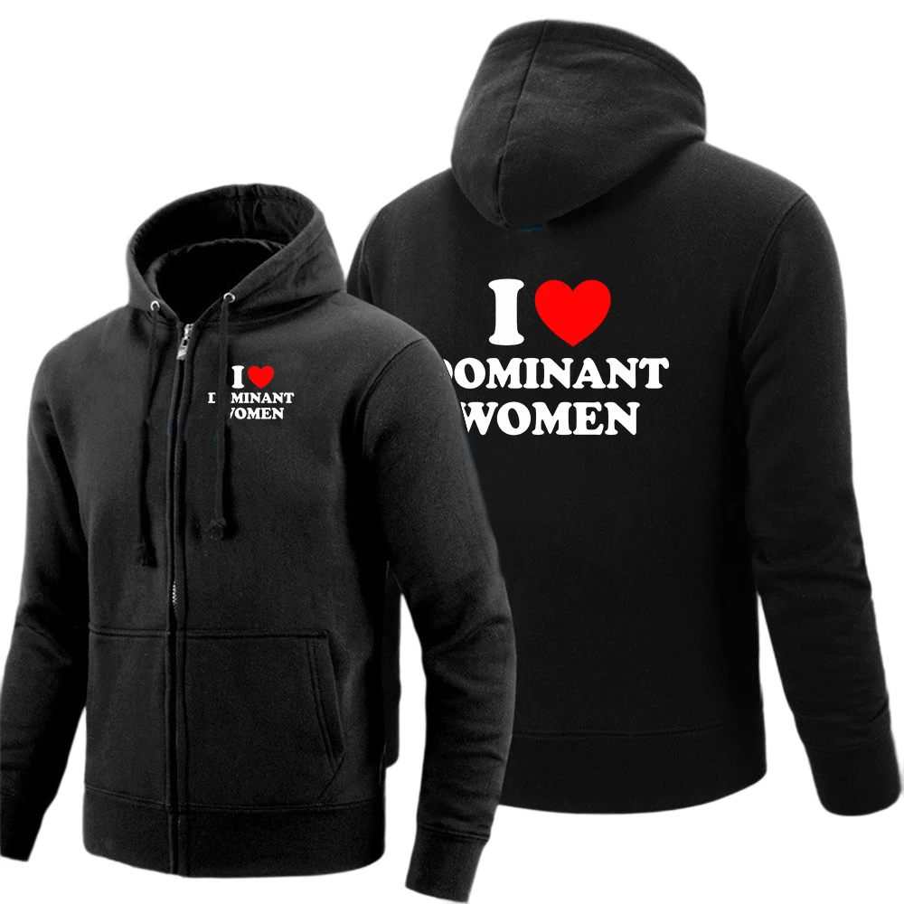I Love Dominant Women Graphic Men's autumn zipper cardigan jacket hooded sweatshirt casual and trendy hooded sweatshirt Hoodies