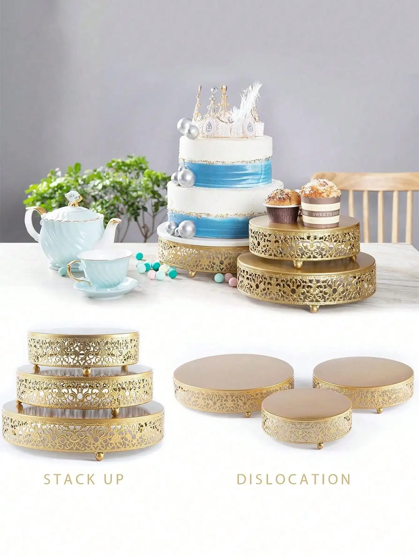 Cake Stands Set Round Cupcake Stand Christmas Decorations for Dessert Table Wedding Birthday Party 3Pcs Gold Metal