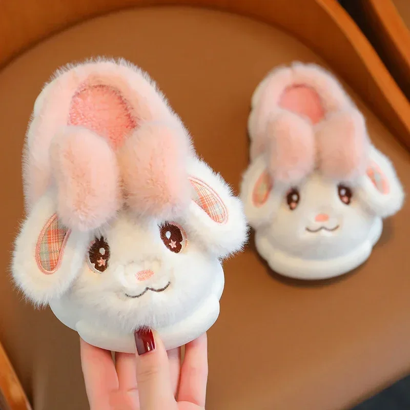 New Winter Warm Cute Cartoon Rabbit Children\'s Plush Slippers Soft Non-slip For Baby Boys Girls Kids Indoor Home Cotton Shoes