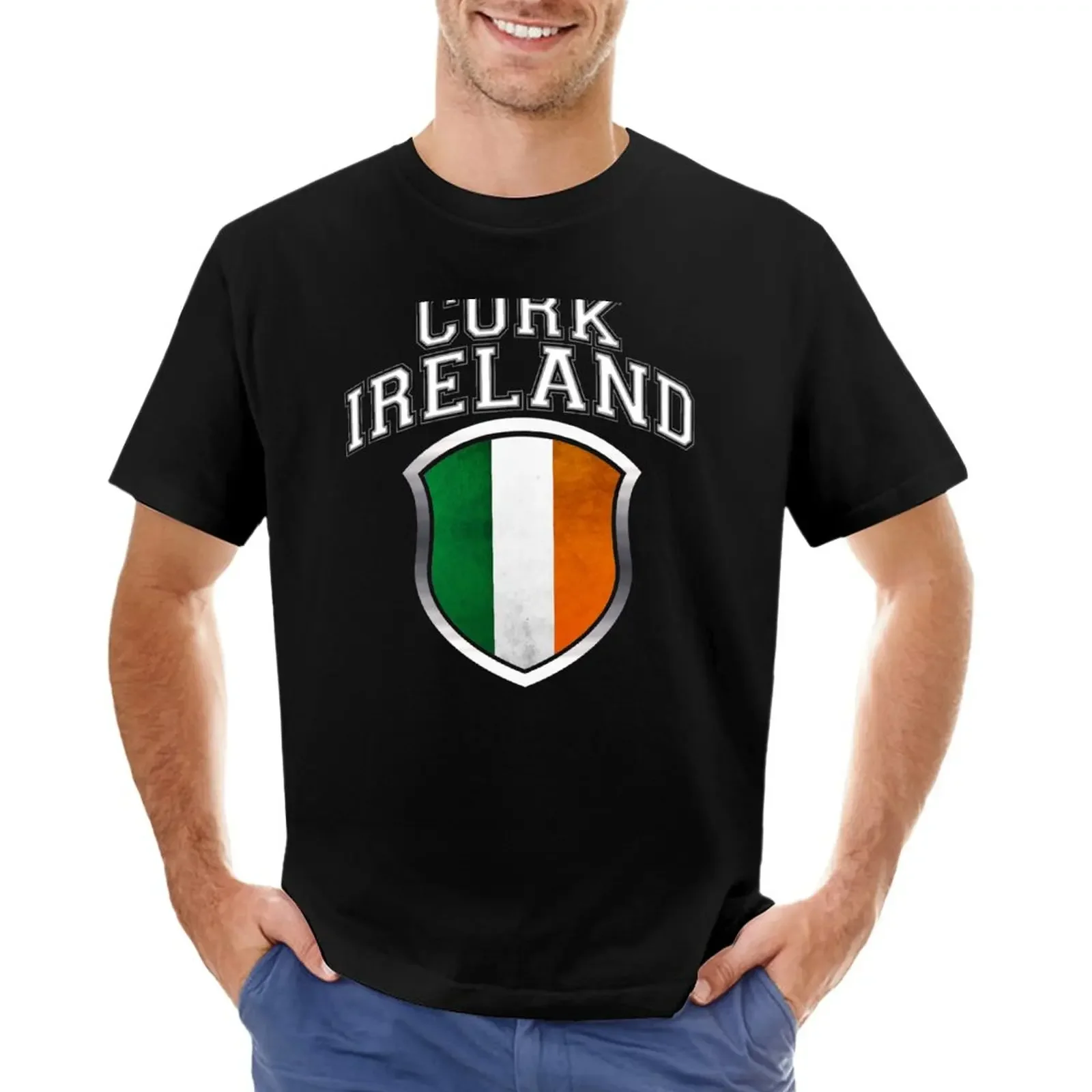 Cork Ireland with Distressed Irish Flag Crest T-Shirt customizeds quick drying cute tops mens graphic t-shirts big and tall
