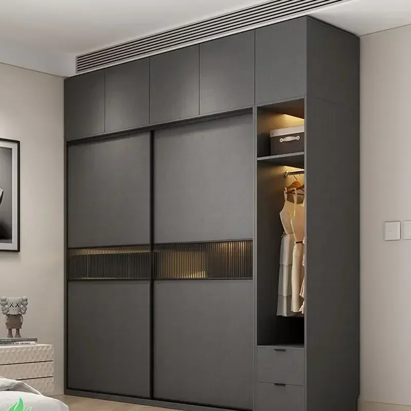 

Single 2 Door Wardrobe Cabinets Custom Organizer Design Closet Bedroom Furnitures Liding Door Clothes Wooden Wardrobes