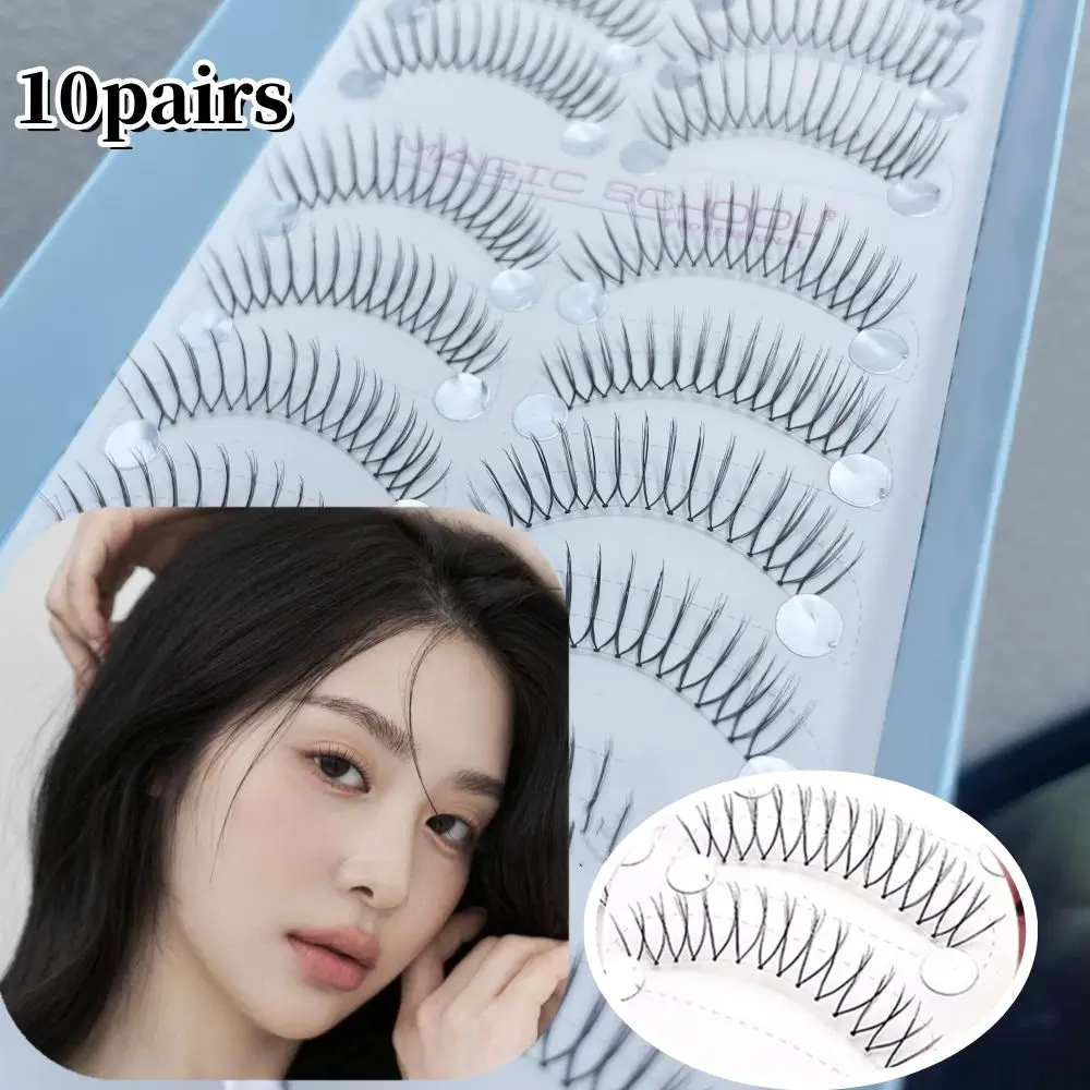 

10pairs 3D V Shaped False Eyelashes Korean U-shaped False Eyelashes Comic Eye Faux Mink Lashes Transparent Stem Lash Extension