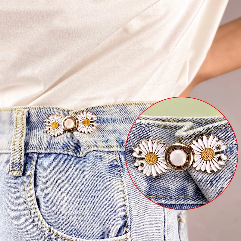 Reusable Metal Buttons Waistband Tightener Waist Adjuster for Pants Jeans Trousers Skirts Adjustable Pearl Fastener Waist Buckle