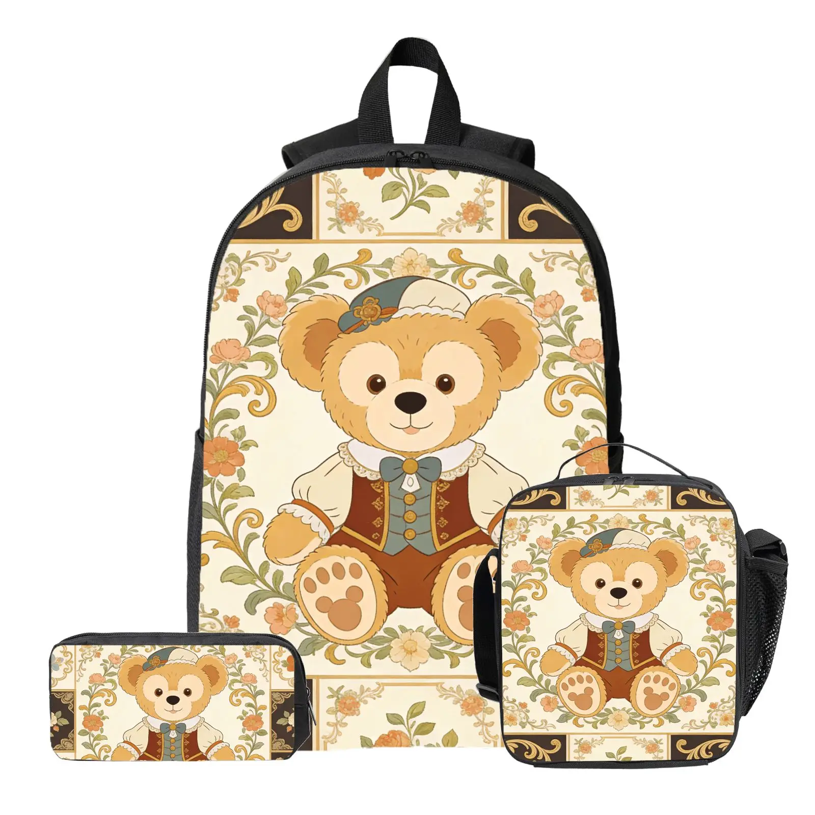 

3pc Duffy Cute theme Backpack, Pencil Case, Lunch Bag, High-Quality Cute Casual Shoulder Bag for Everyday Use