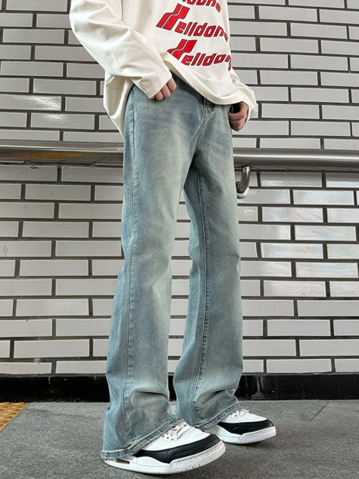 

Мужские повседневные джинсы Cement ey, расклешенные, прямые, весна-осень, в американском ретро-стиле, уличные, износостойкие, с низкой посадкой, на молнии