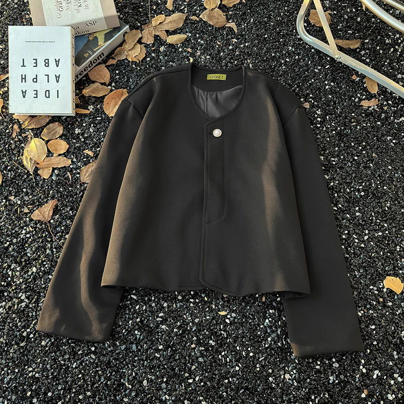 

New Chinese Sle Bla Luxury oulder Pad Jaet Men's apel Nel Deconstructed Small Fraance Sle Coat