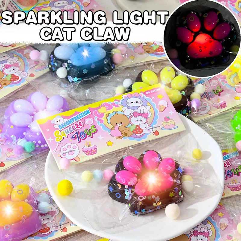 Kawaii Cute Glowing Cat Paw Pinch Toy Slow Rebound Blingbling Squeeze Decompression Toy Stress Relief Relax  Sensory Toy Gifts