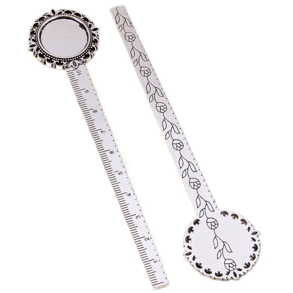 DIY Ruler Antique Bookmark Blanks Bezel Flower Ruler Book Cilp Cabochon Base Vintage Bronze Bookmark Stationery