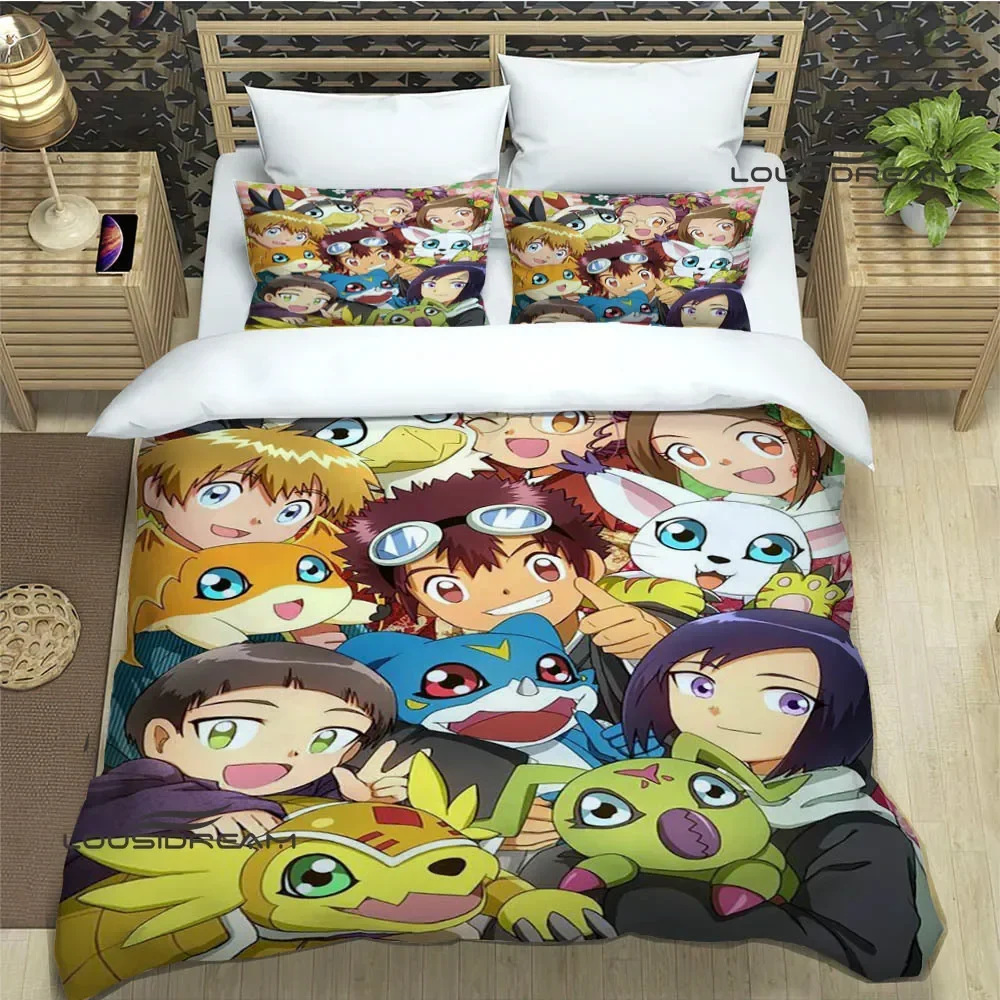 Imagem -02 - Digimon Cartoon Impresso Conjuntos de Cama Suprimentos Requintados Capa de Cama Edredon Consolador de Luxo Presente de Aniversário