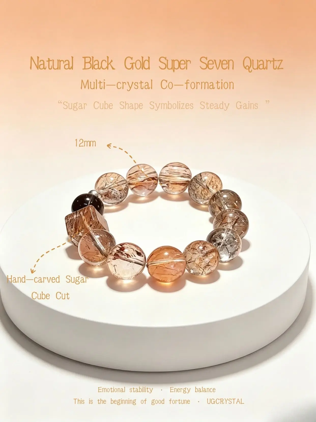 Natural Black Gold Super Seven Quartz Bracelet Sugar Cube Cut Healing Crystal Lucky Wealth Bracelet Women Men Daily Wear Gift