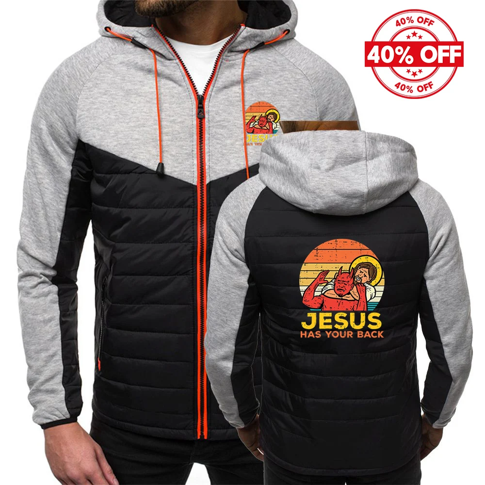 سترة رجالية بغطاء للرأس بألوان متباينة لعام 2025 سترة رجالية لربيع وخريف يسوع لديها ظهرك جيو جيتسو شعار مسيحي عتيق مطبوع معطف من النوع الجديد #5