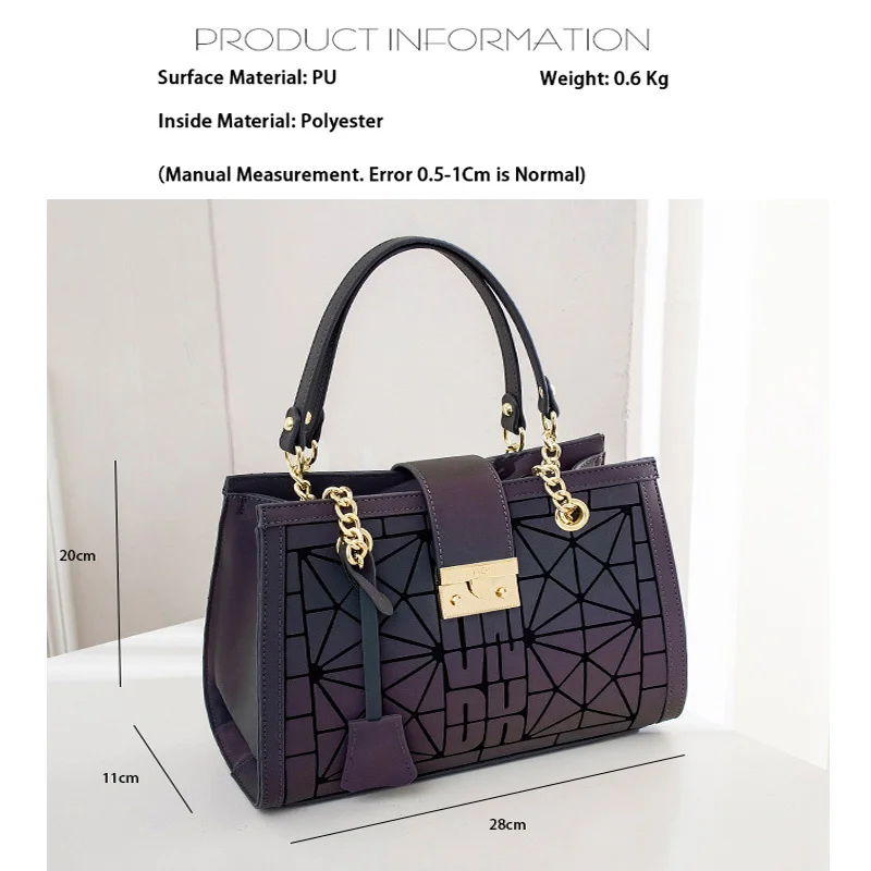 Luminous Geometric Women Chain Bags Fashion holographic Folding Female Handbags Diamond Lattice PU Designer Ladies Shoulder Bag