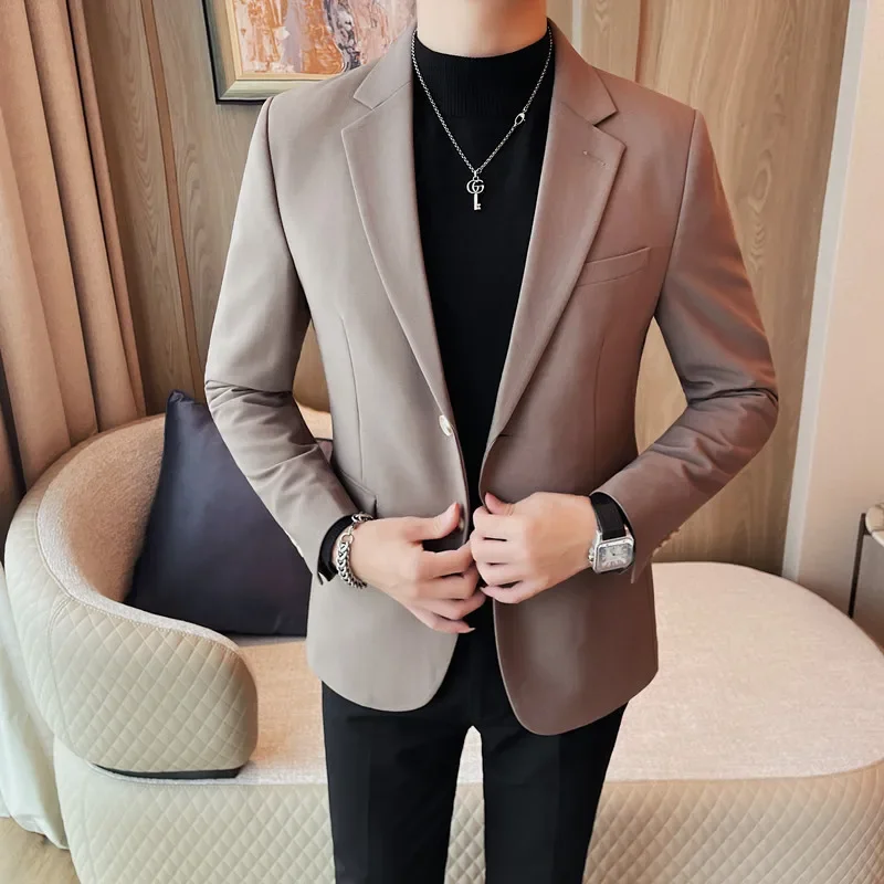 2024 Classic Solid Color Blazer Jacket for Men Slim Fit Casual Business Blazer Fashion Wedding Groom Formal Coat Men Clothing