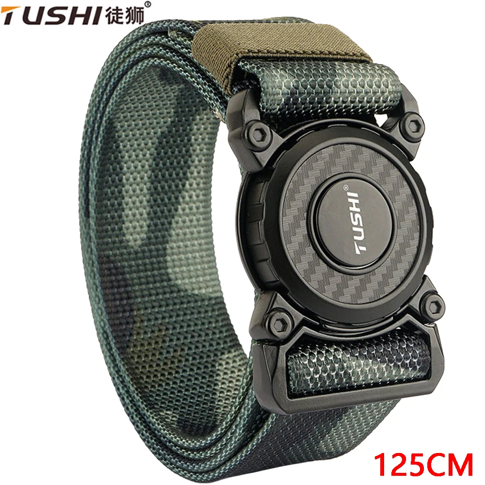 TUSHI New Men's Elastic Belt Metal Buckle Quick Release Soft Casual Belt Polyester Tactical Outdoor Stretch Belt Male Waistband