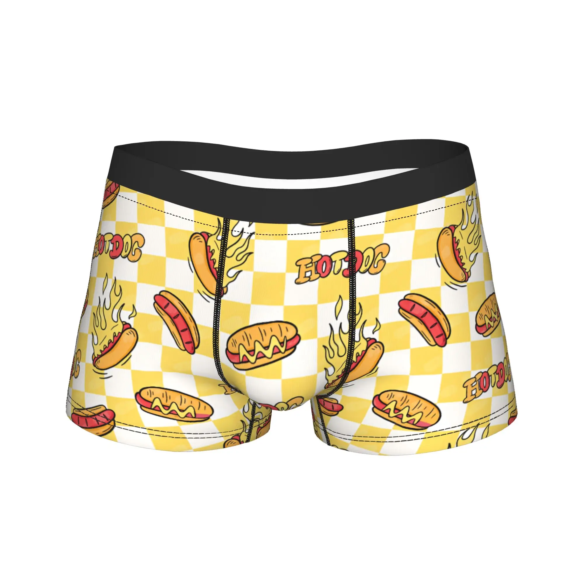 Checkered Background Fire Hot Dog Seamless Pattern Boxershorts  3D Pouch Underwear Trenky Custom DIY Boxer Brief Men Underpants