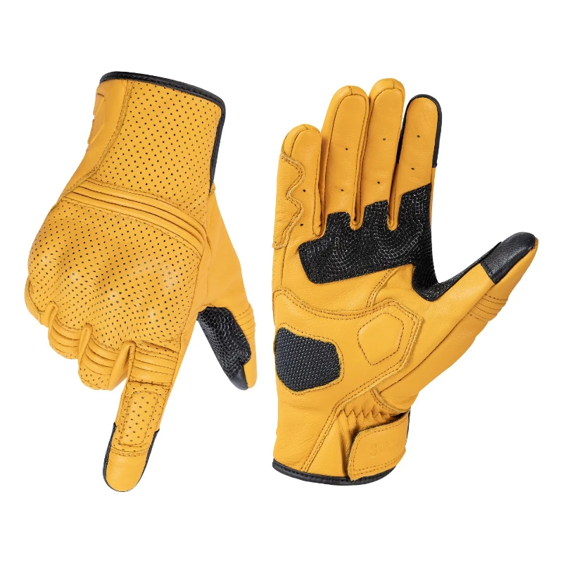 

Motorcycle Gloves Summer Leather Sheepskin Retro Anti-fall Full Finger Punching Breathable Motorbike Riding Gear for Men Women