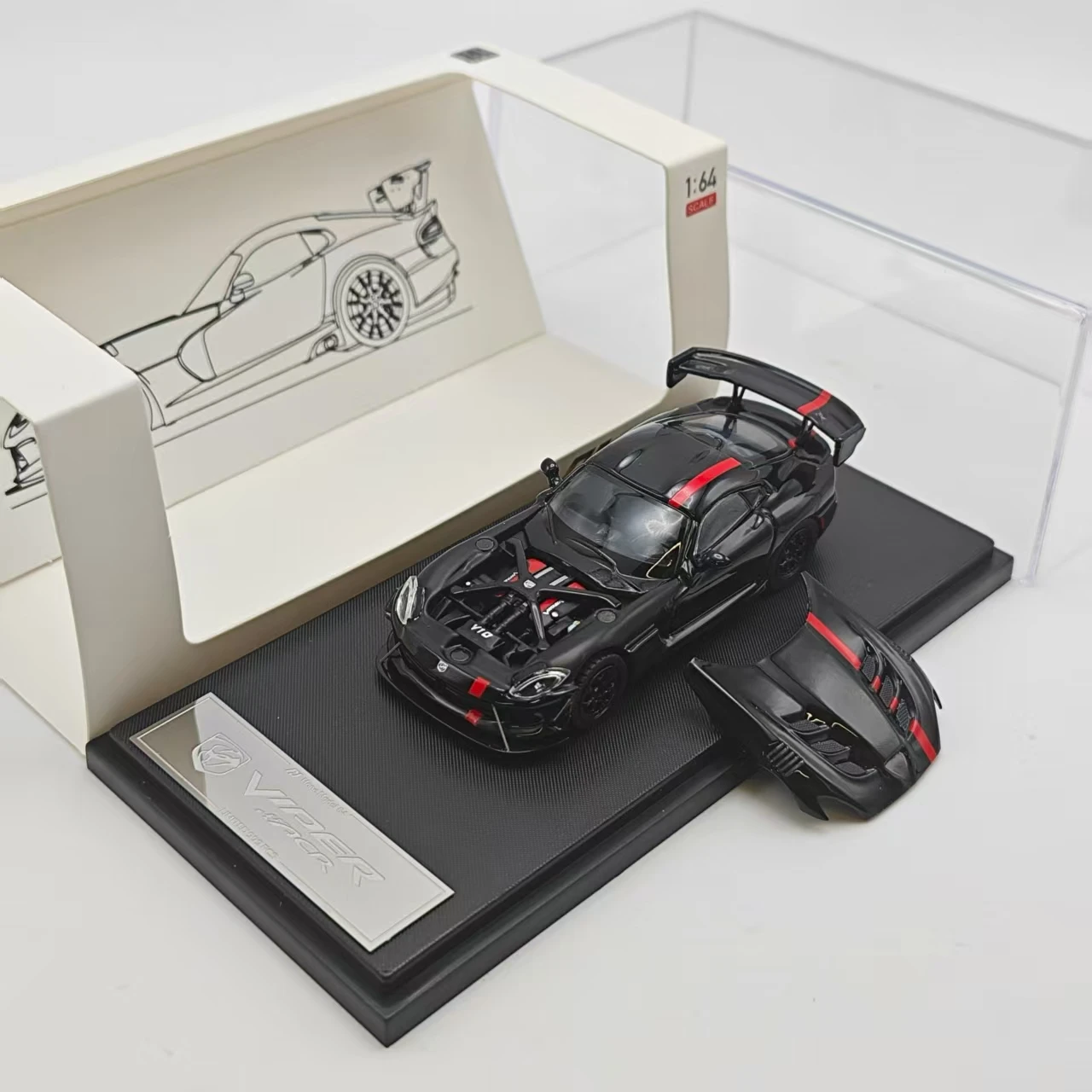 Hone Model HM 1:64 Viper ACR Limited Edition Black Alloy Car Model Front Cover Openable